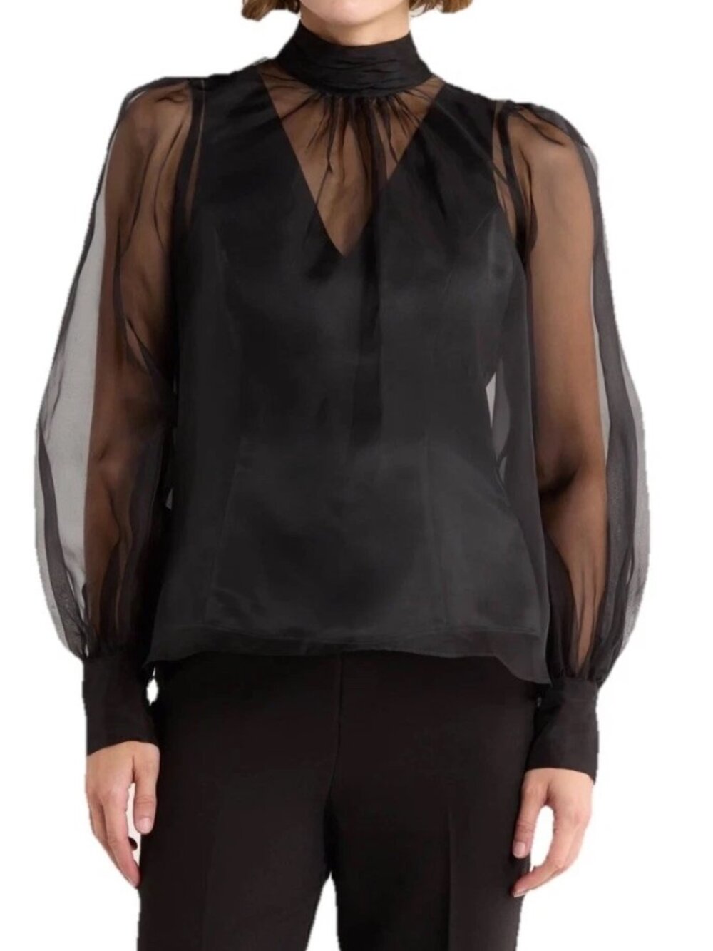 Cinq A Sept Reo Tie Neck Silk Shirt in Black